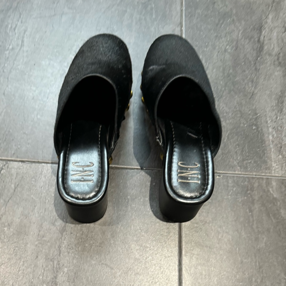 INC Womens Real Fur Dyed Calf. Closed Toe Mule Black Size 6.5. - Picture 3 of 7